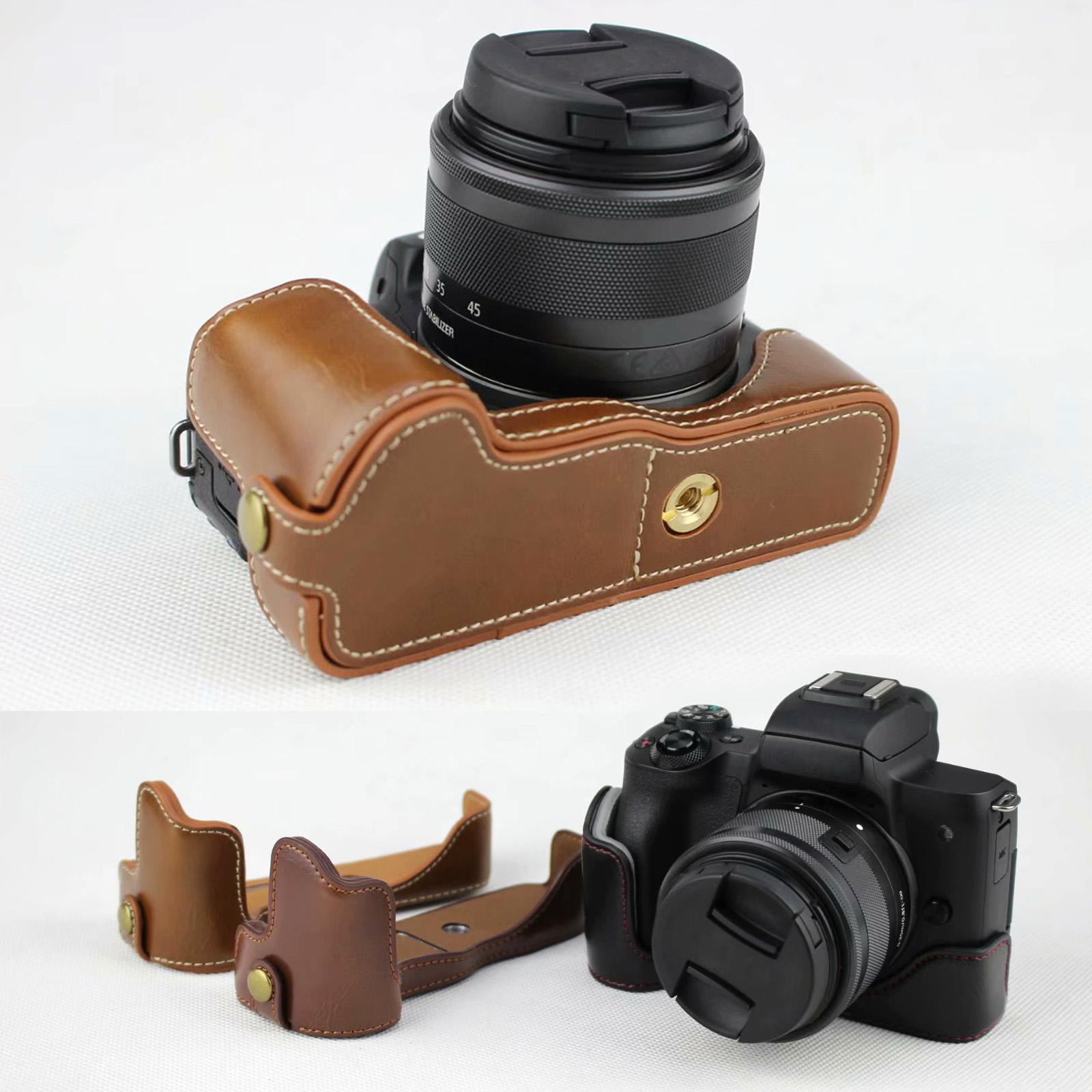 Canon Camera Eos M50 Mark Ii - Pegangan Setengah Casing Pelindung Kulit untuk